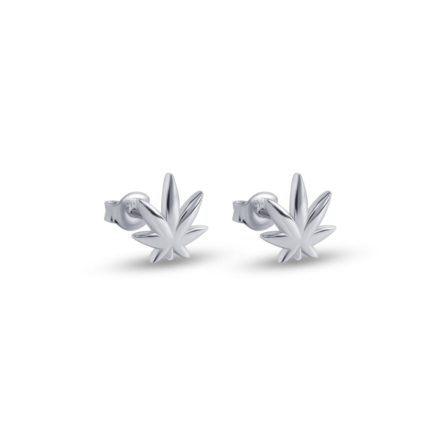 Rhodium Plated 925 Sterling Silver Cannabis Stud Earrings - STE01334