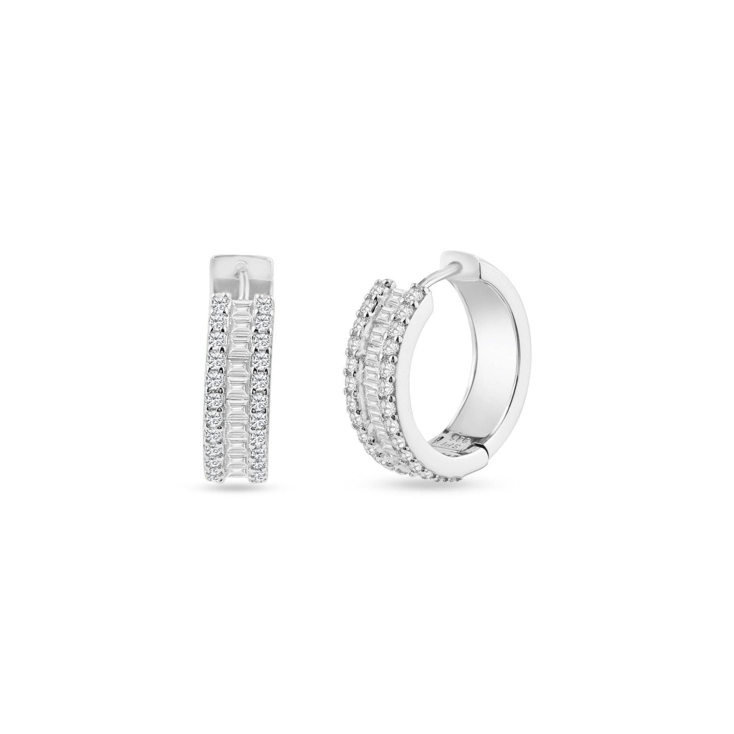 Rhodium Plated Pave Huggie Hoop Earrings 20mm - STE01336 | Silver Palace Inc.