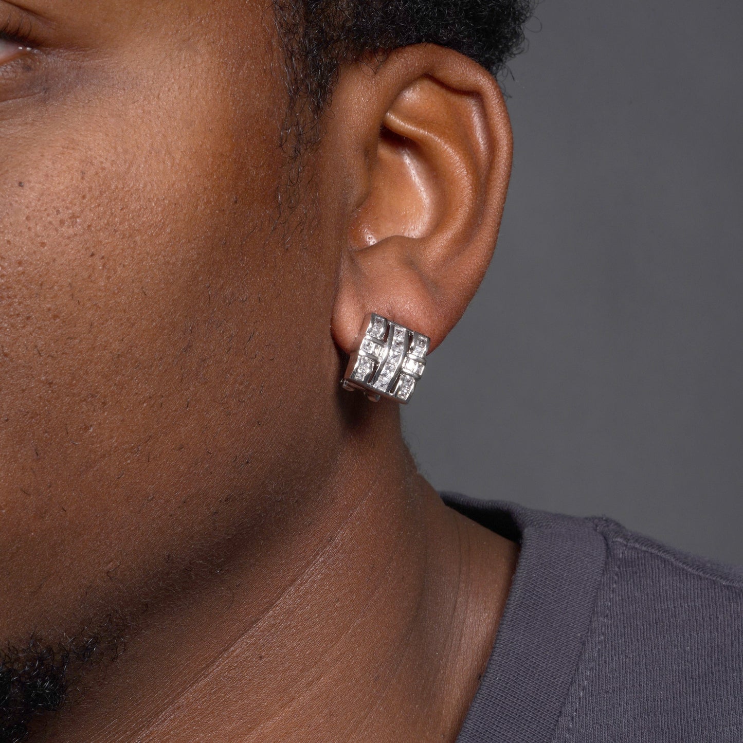 Clearance-Rhodium Plated 925 Sterling Silver Square Cross Design Clear CZ Lever back Earrings - STEM094