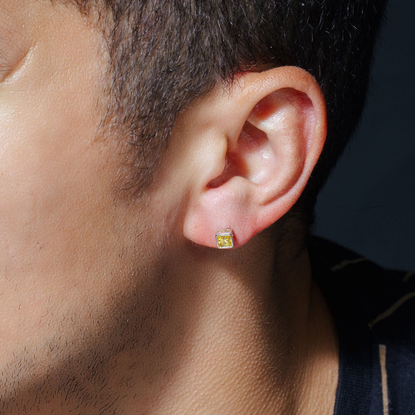 Clearance-Rhodium Plated 925 Sterling Silver Square Yellow CZ Stud Earring - STEM151-5MM