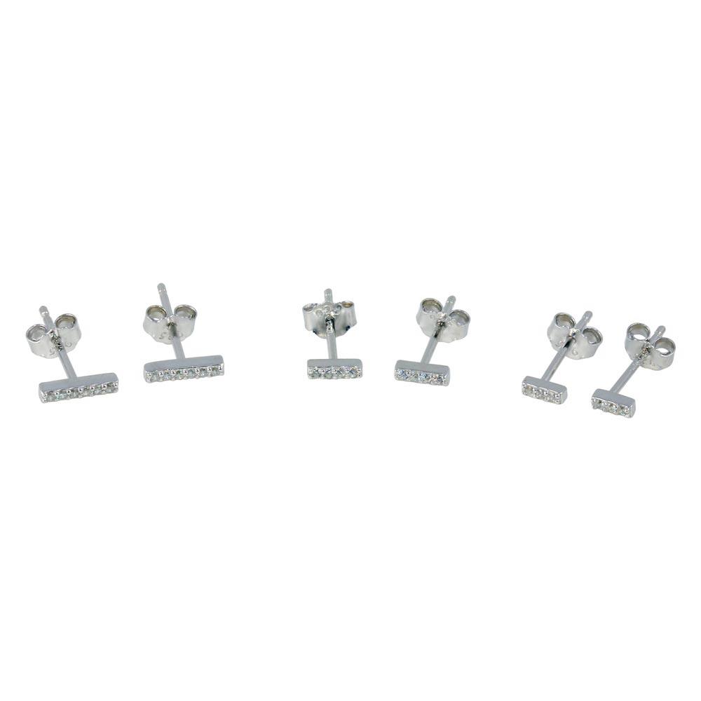 Rhodium Plated 925 Sterling Silver Bar CZ Earrings Set - STES00008 | Silver Palace Inc.