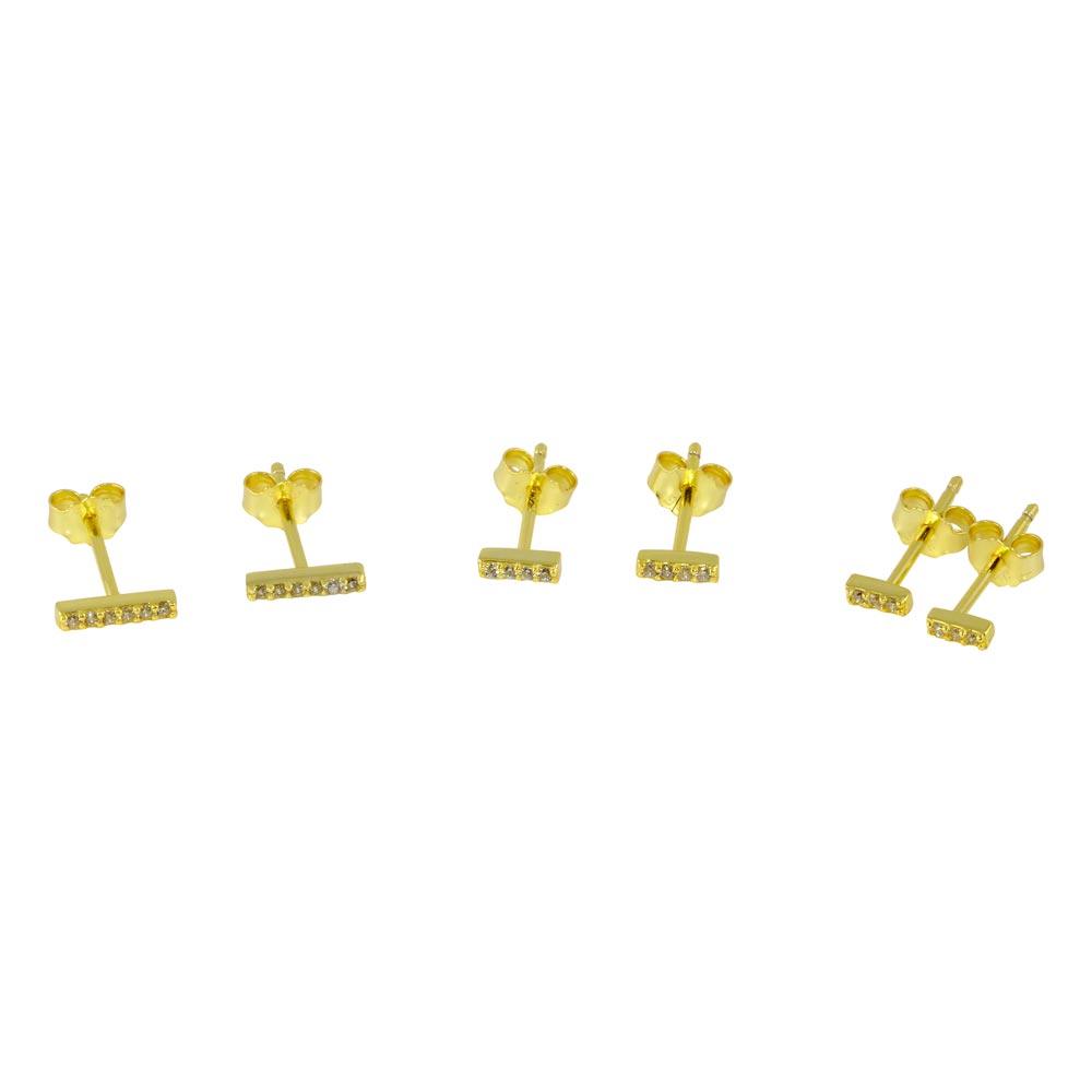 Silver 925 Gold Plated Bar CZ Earrings Set - STES00008GP | Silver Palace Inc.