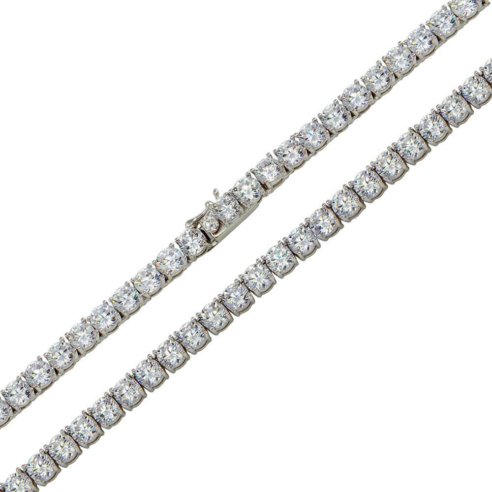 Rhodium Plated 925 Sterling Silver Round CZ Tennis Necklace 4mm - GMN00227