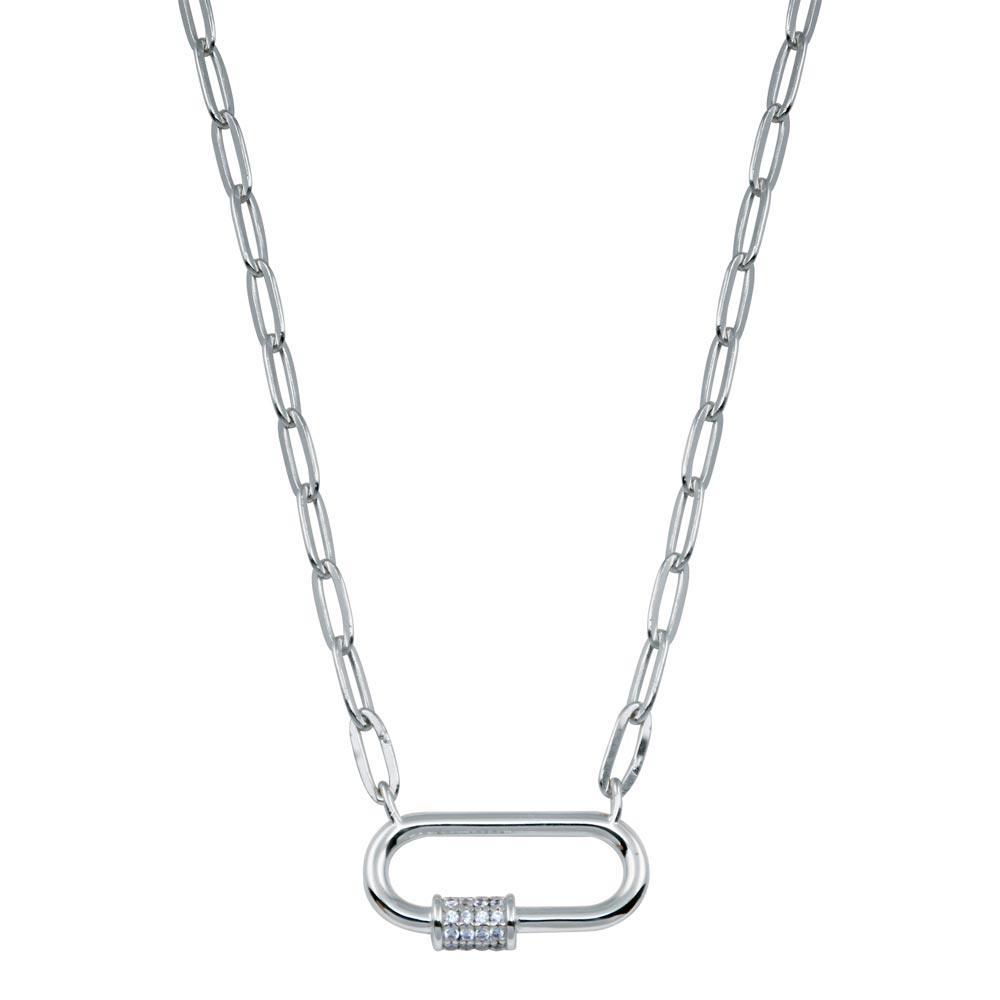 Rhodium Plated 925 Sterling Silver CZ Oval Necklace - STP01801RH | Silver Palace Inc.