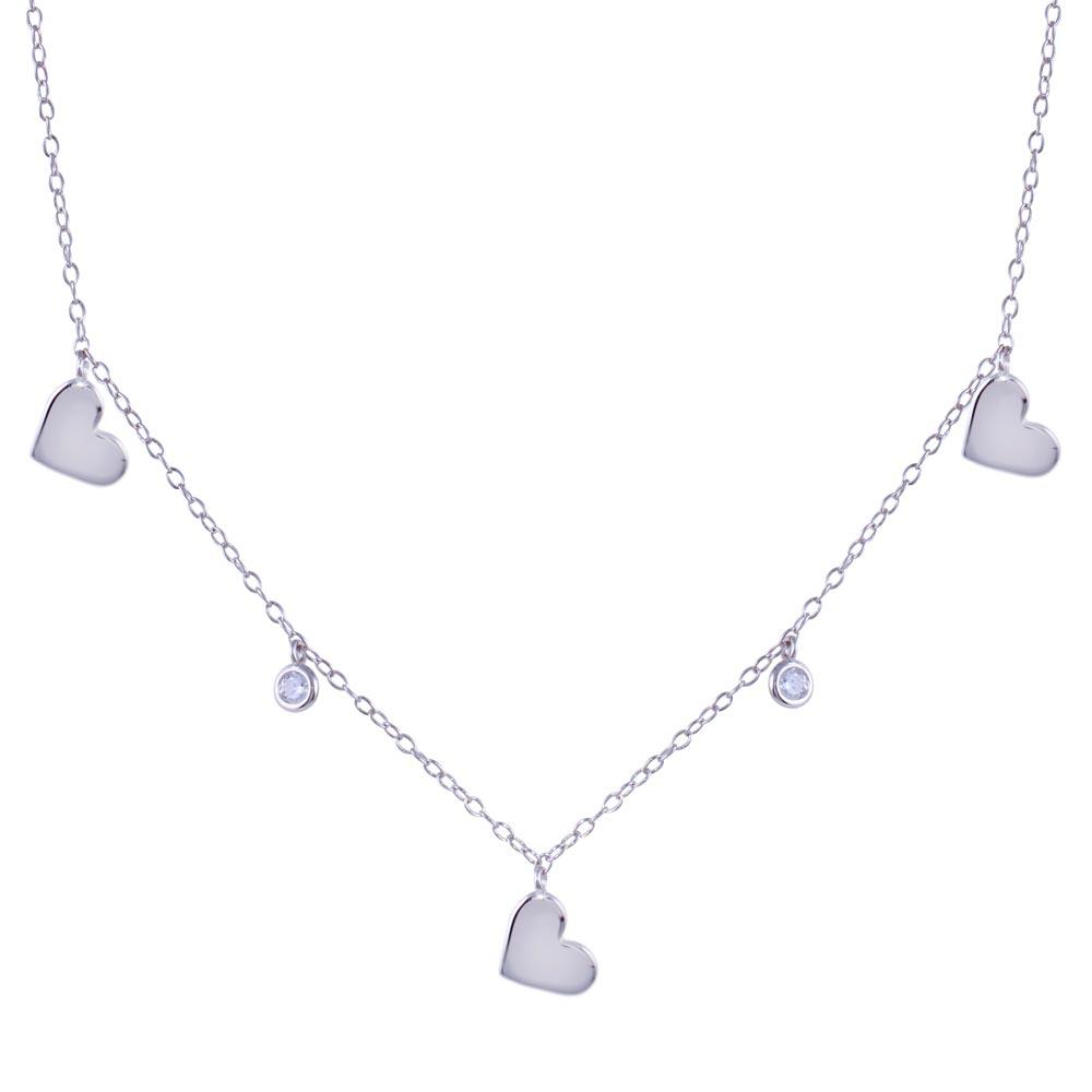 Rhodium Plated 925 Sterling Silver Dangling Heart Clear CZ Necklace - STP01814 | Silver Palace Inc.