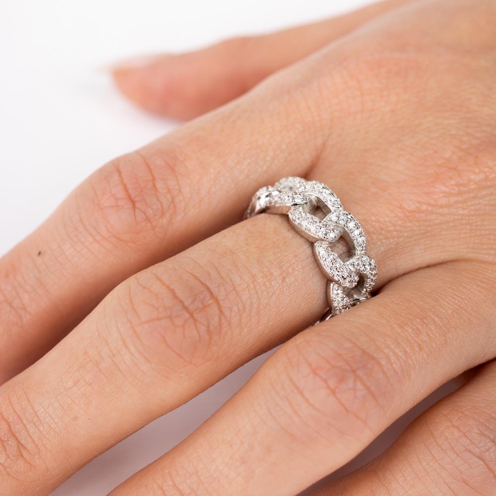 Rhodium Plated 925 Sterling Silver Curb Design Link Ring 7.3mm - STR01131RH