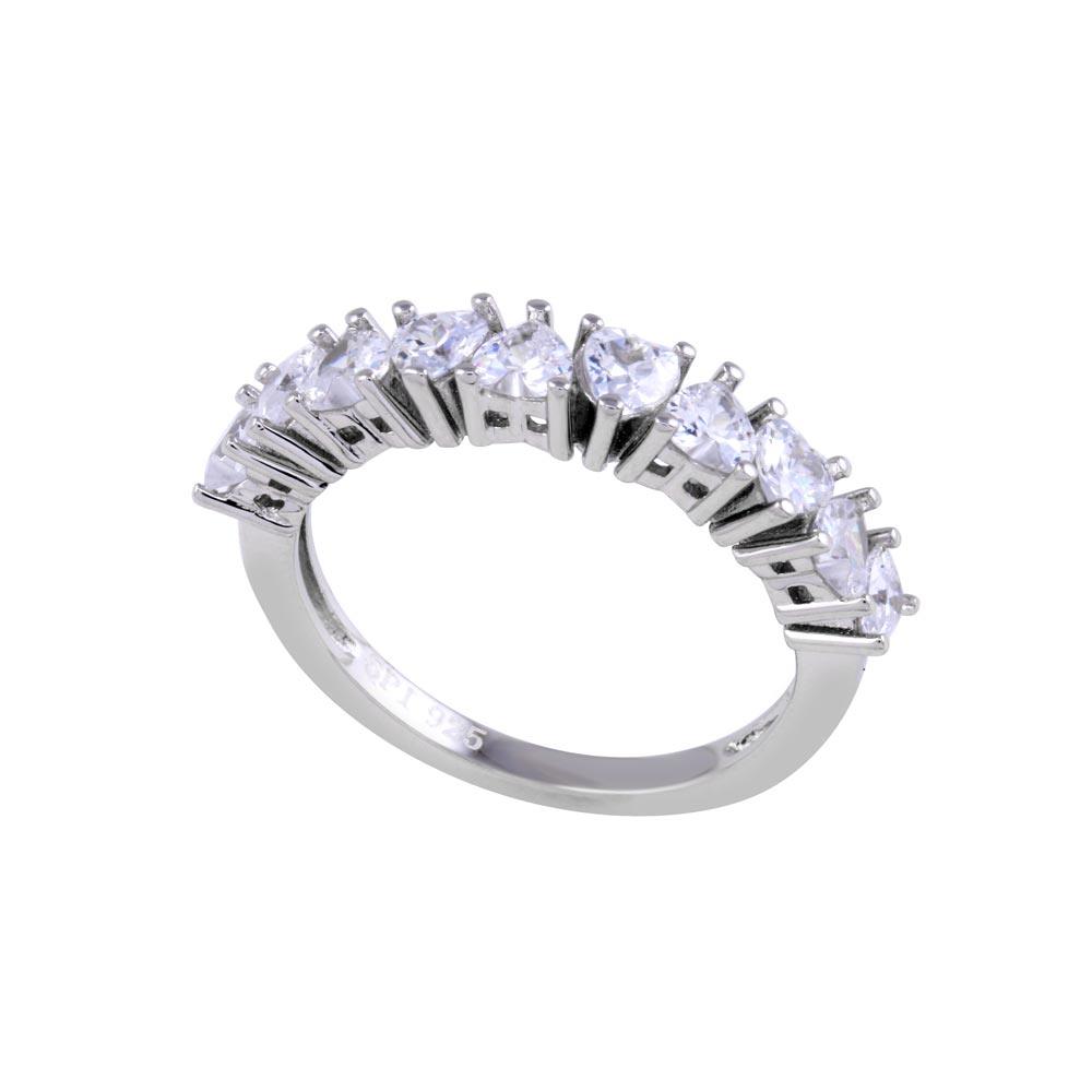 Rhodium Plated 925 Sterling Silver Multi Heart CZ Ring - STR01132RH