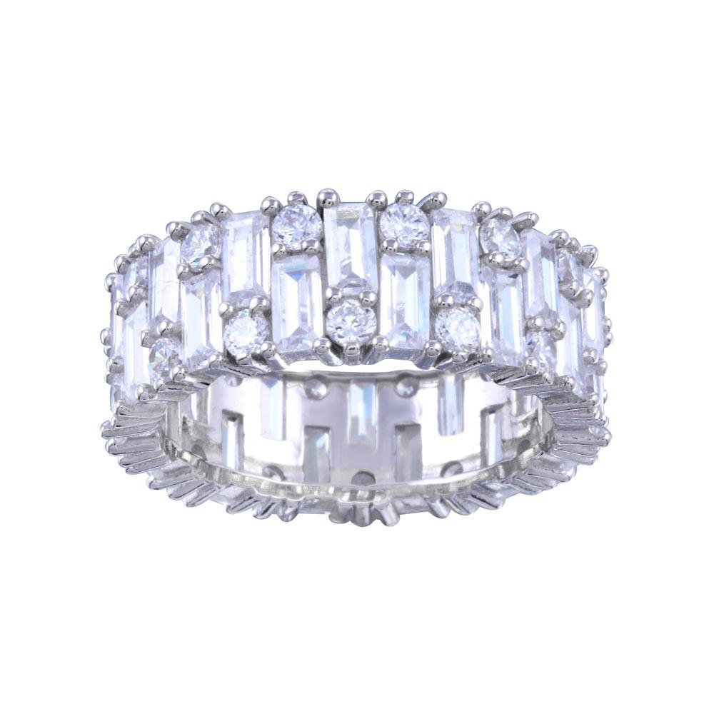Rhodium Plated 925 Sterling Silver CZ Baquette Band Ring - STR01143 | Silver Palace Inc.