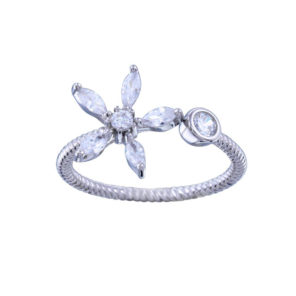 Rhodium Plated 925 Sterling Silver CZ Flower Open Ring - STR01151 | Silver Palace Inc.