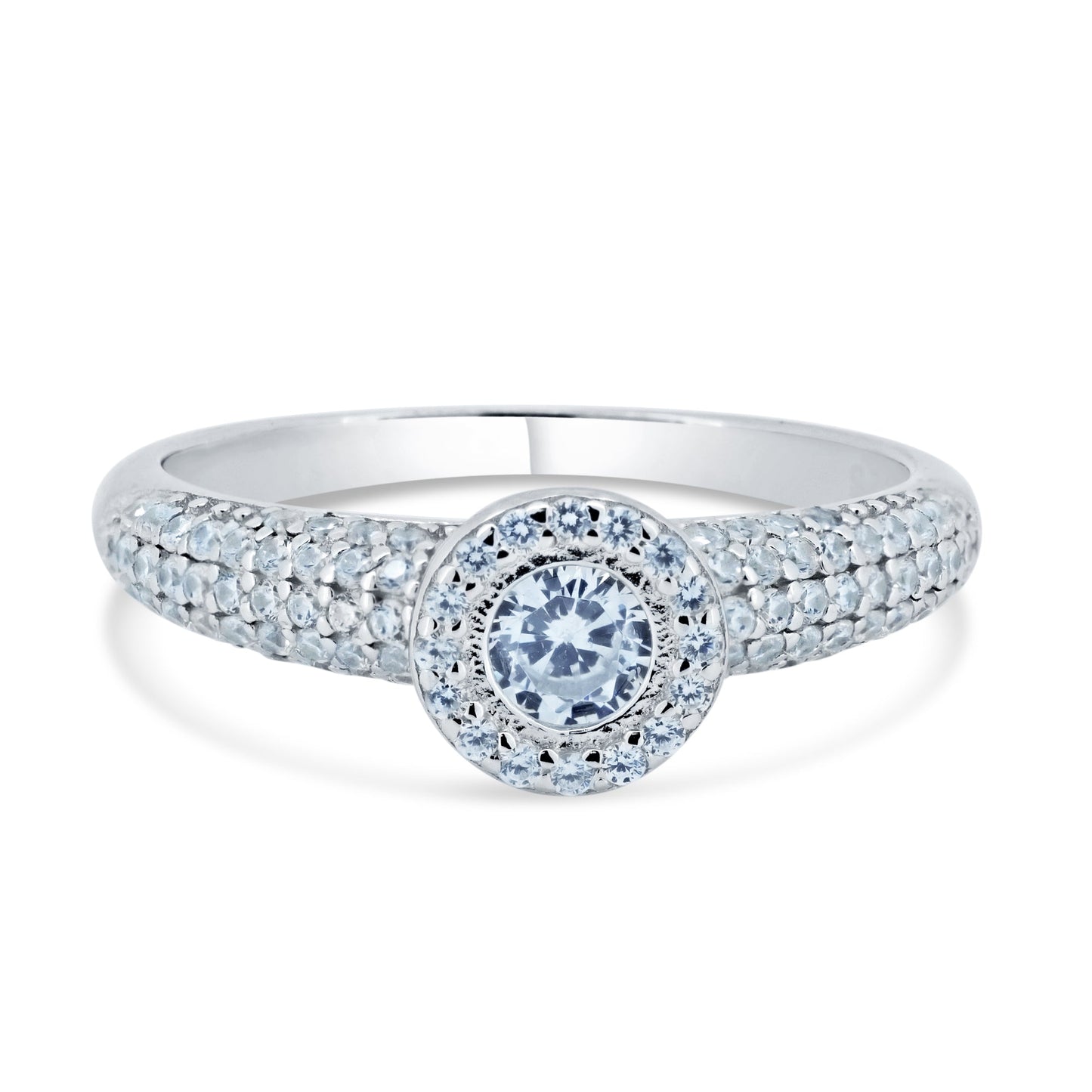 Rhodium Plated 925 Sterling Silver Halo Micro Pave Engagement CZ Encrusted Ring - STR01168