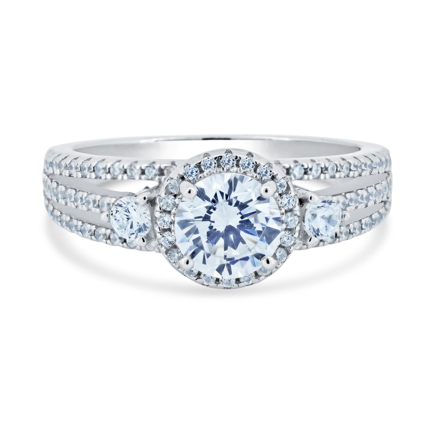 Rhodium Plated 925 Sterling Silver Engagement CZ Encrusted Ring - STR01170