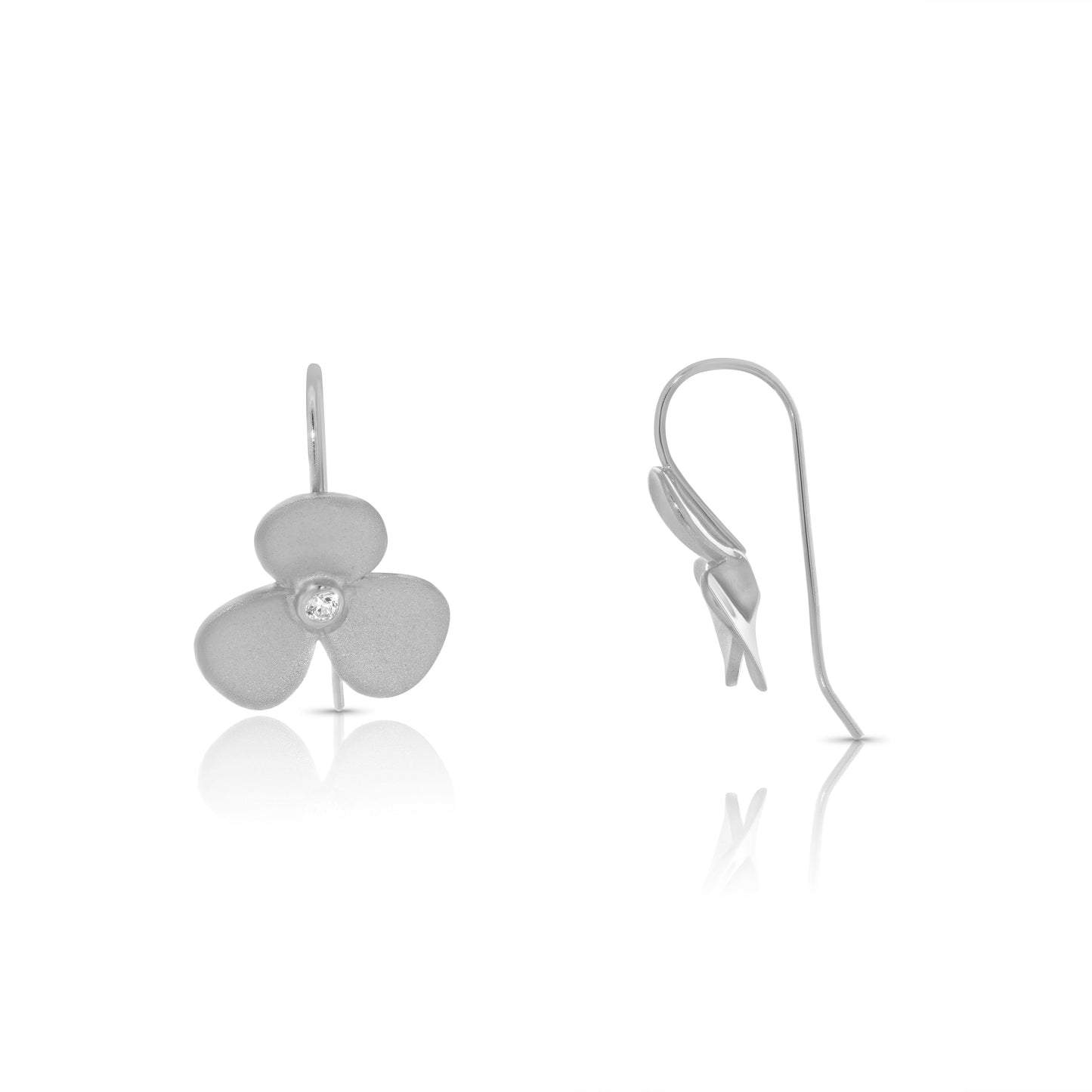 Clearance-Silver 925 Rhodium Plated Flower CZ Hook Earring and Necklace Set - STS00243