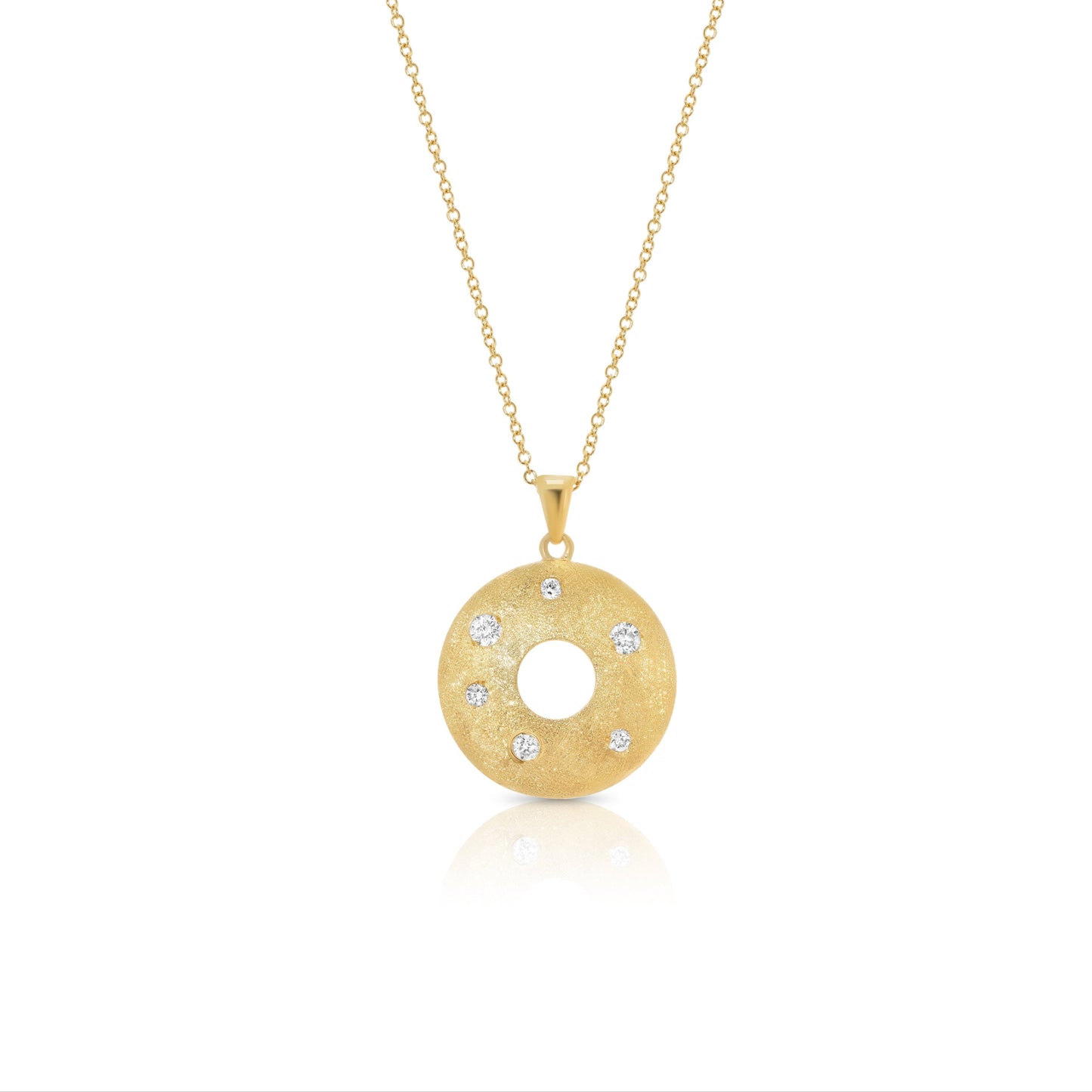 Clearance-Silver 925 Gold Plated CZ Disc Earring and Necklace Set - STS00251