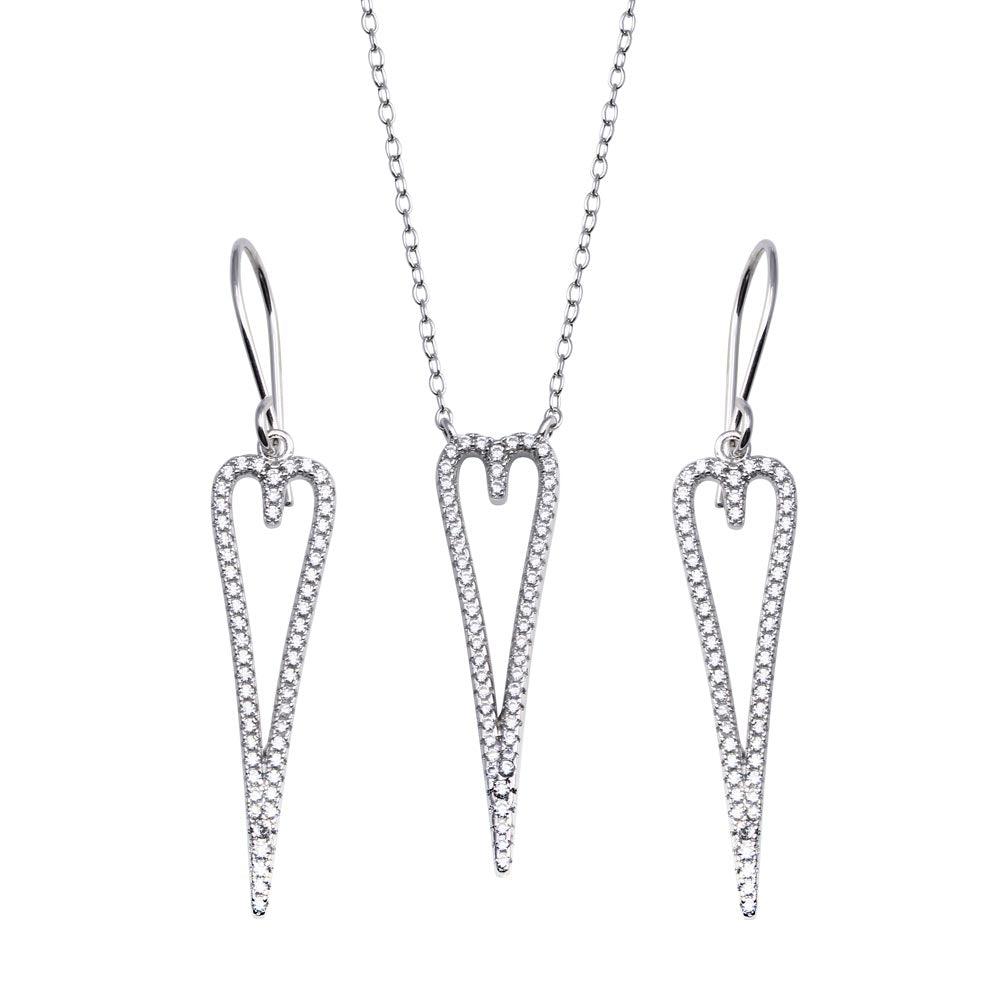 Rhodium Plated 925 Sterling Silver Dangling Open Heart CZ Set - STS00531 | Silver Palace Inc.
