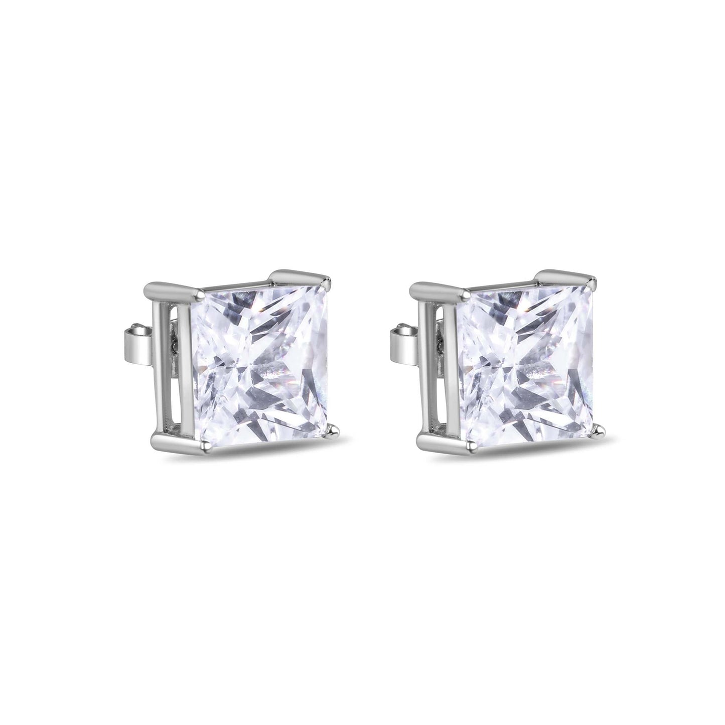 Clearance-Rhodium Plated 925 Sterling Silver Square 11mm Clear CZ Earrings- STEM082