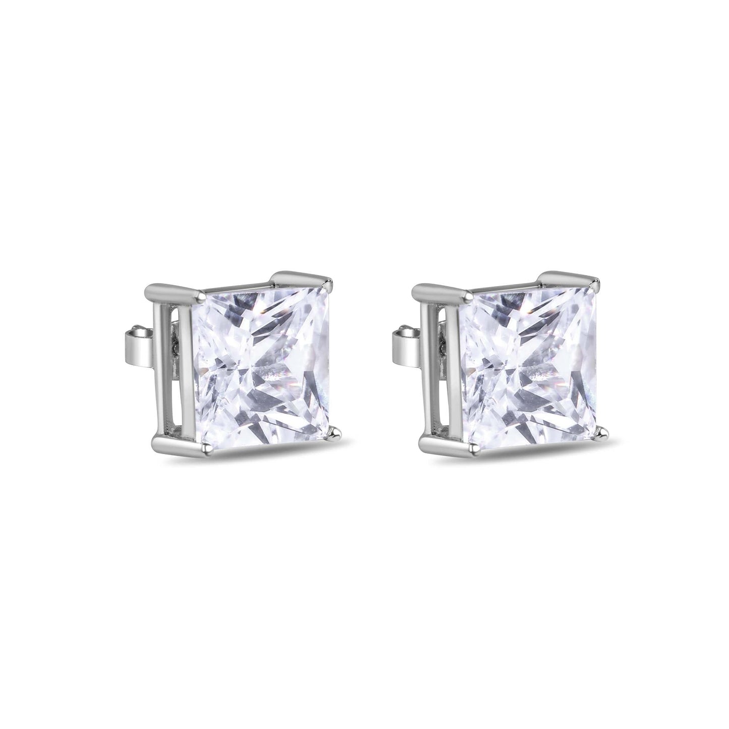 Final Price-Rhodium Plated 925 Sterling Silver Square Clear CZ Earrings 11mm - STEM082