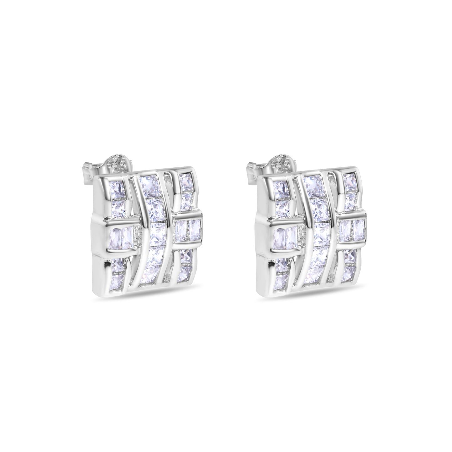 Clearance-Rhodium Plated 925 Sterling Silver Square Cross Design Clear CZ Stud Earring - STEM124