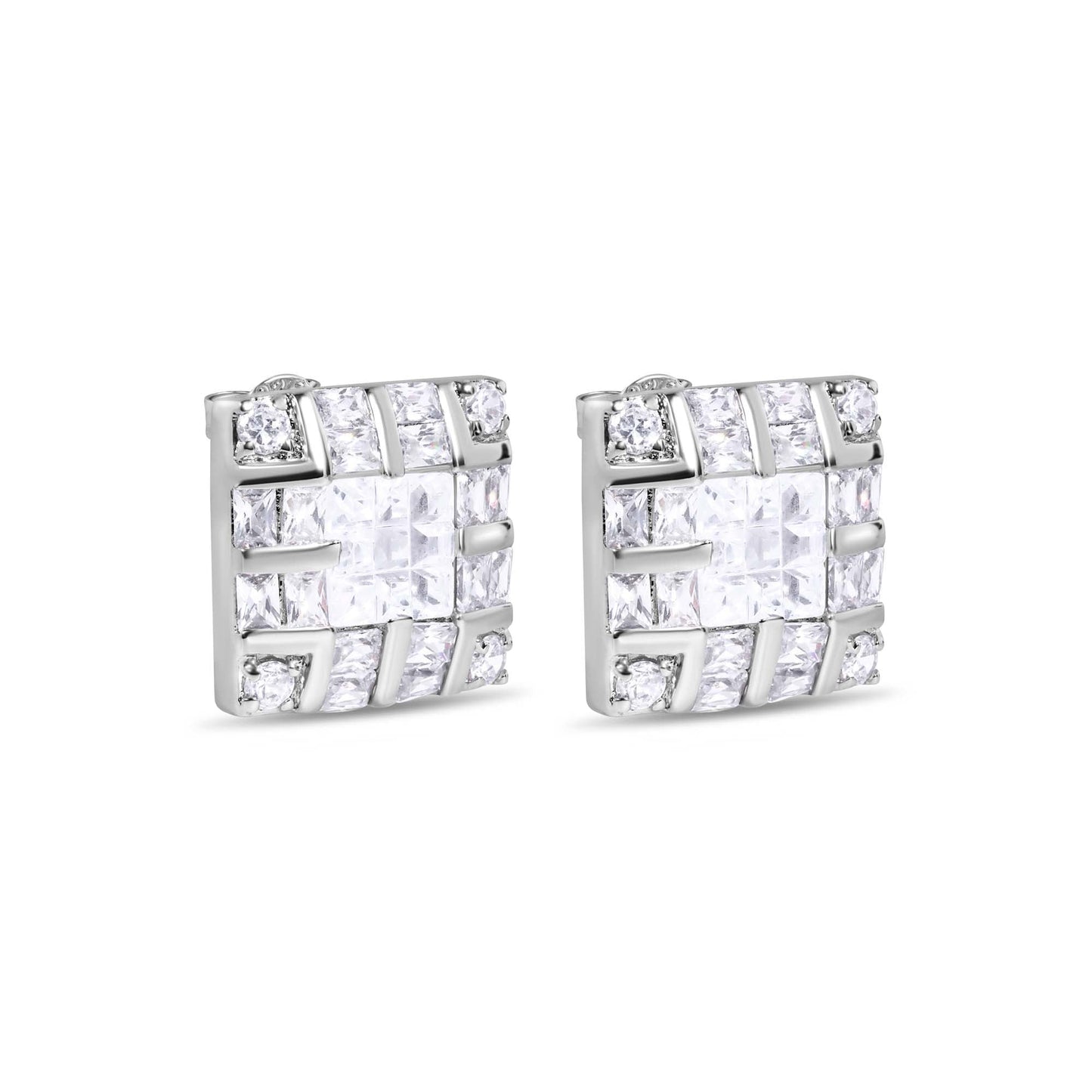 Final Price-Rhodium Plated 925 Sterling Silver Square INV Clear CZ Earrings 15mm - STEM131
