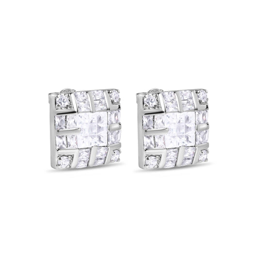 Final Price-Rhodium Plated 925 Sterling Silver Square INV Clear CZ Earrings 15mm - STEM131