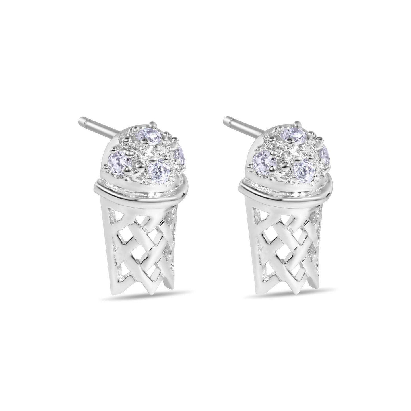 Clearance-Rhodium Plated 925 Sterling Silver Basketball Rim CZ Earrings - STEM135