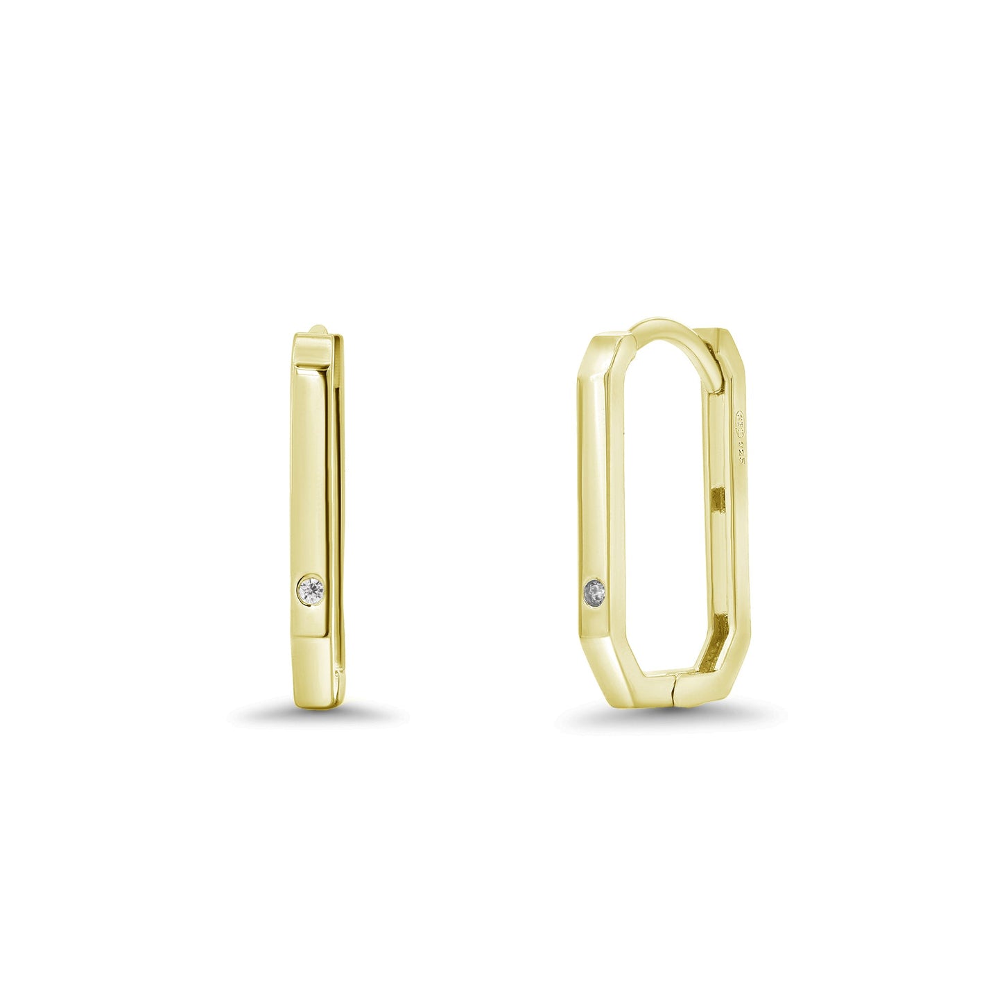 Gold Plated 925 Sterling Silver Moissanite Geometric Rectangular Hoop 9.6mm x 15.2mm Earring - MTGE00003GP