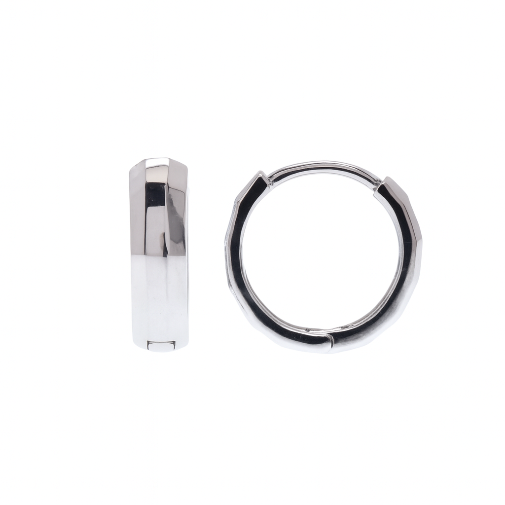 Rhodium Plated 925 Sterling Silver Diamond Cut Geometric Hoop 10mm Earring - TGE00004