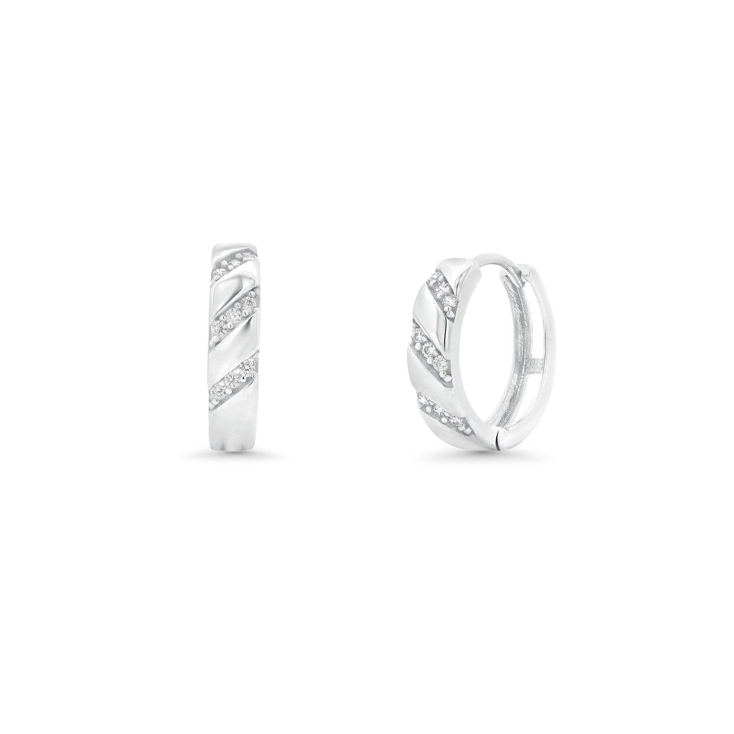 Rhodium Plated 925 Sterling Silver Moissanite Pave Accents Hoop 13.3mm Earring - MTGE00022