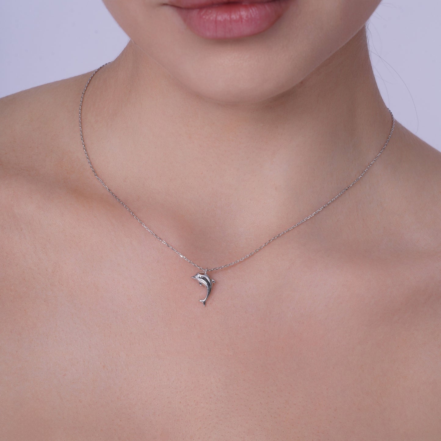 Rhodium Plated 925 Sterling Silver 9mm x 16mm Dolphin Adjustable Necklace - TGN00002