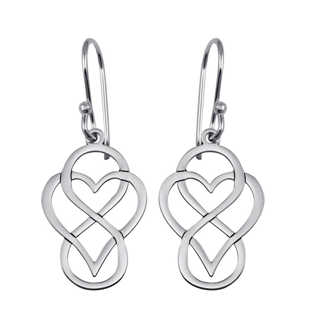 Silver 925 Rhodium Plated Dangling Flat Heart and Infinity Design Earrings - TRE00005 | Silver Palace Inc.