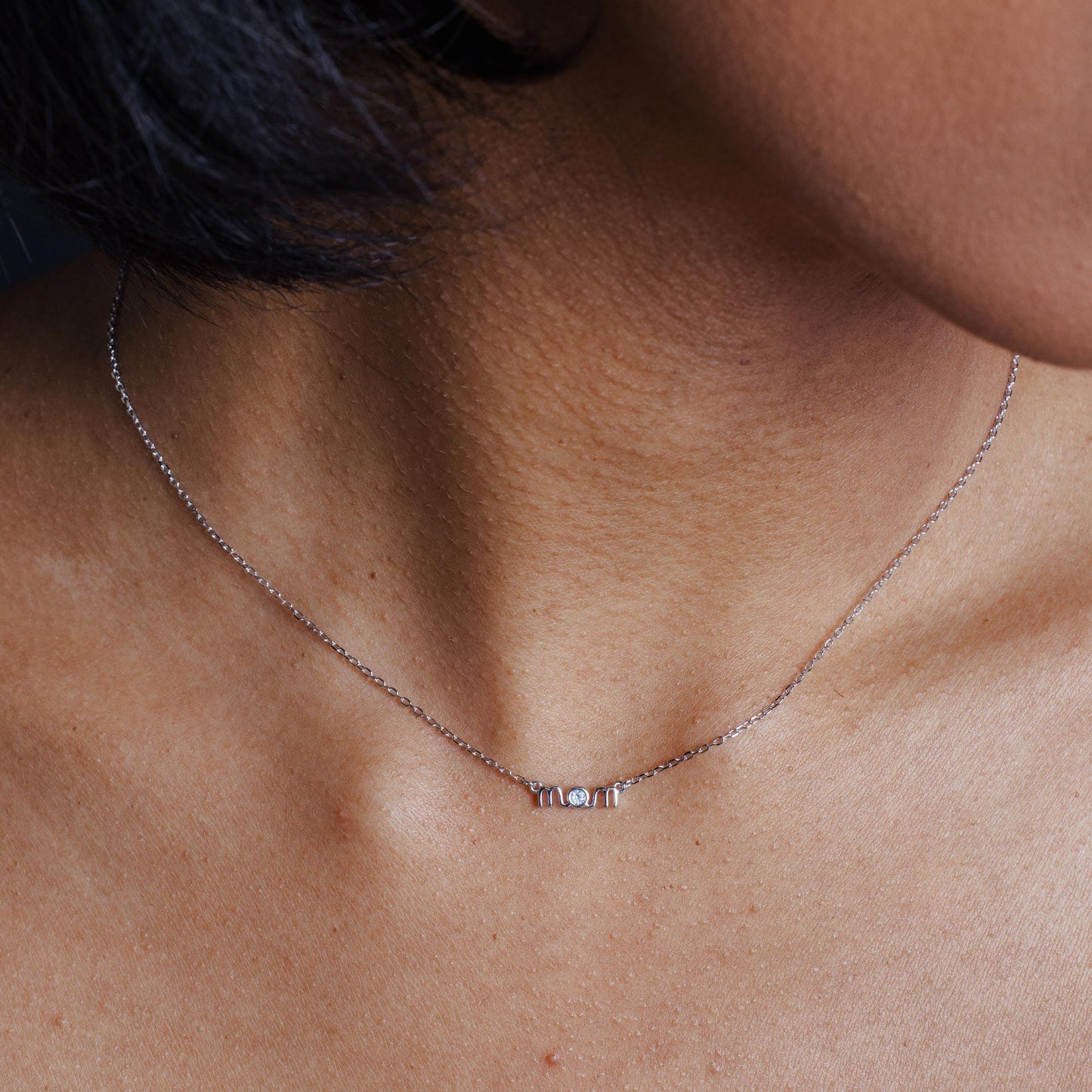 Rhodium Plated 925 Sterling Silver Mom Clear CZ Necklace - BGP01425