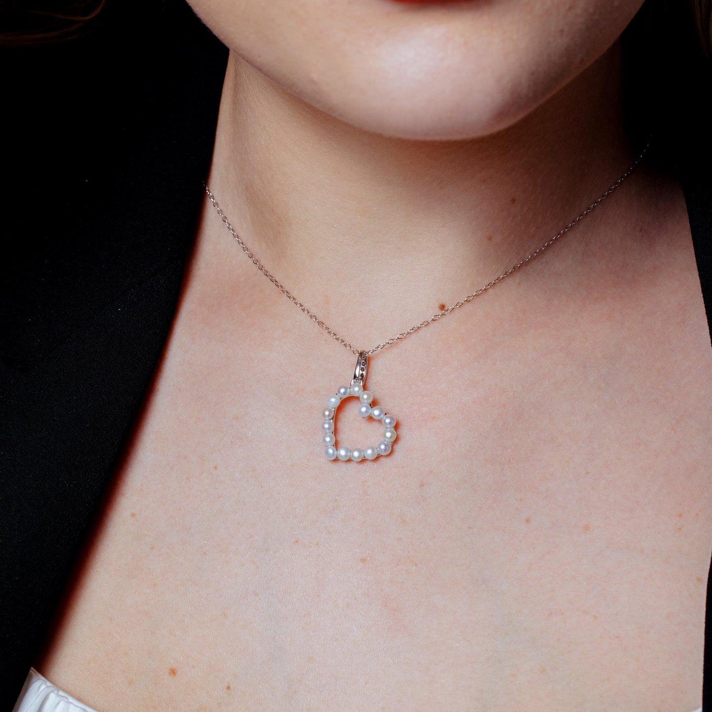 Rhodium Plated 925 Sterling Silver Pearl Heart Necklace - BGP01466