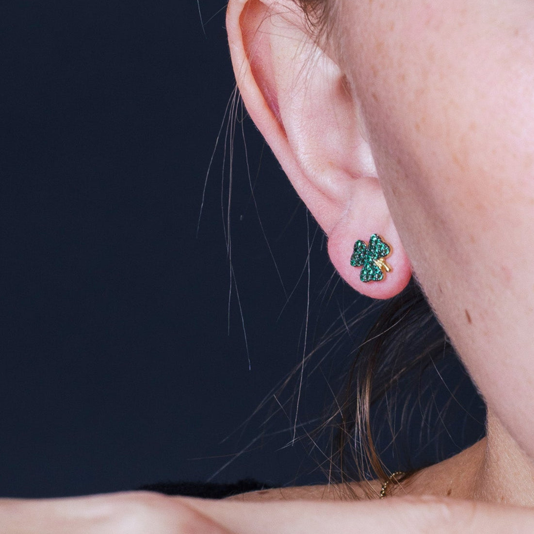 Clearance-Gold Plated 925 Sterling Silver Mini Green Clover Set with CZ - BGS00610