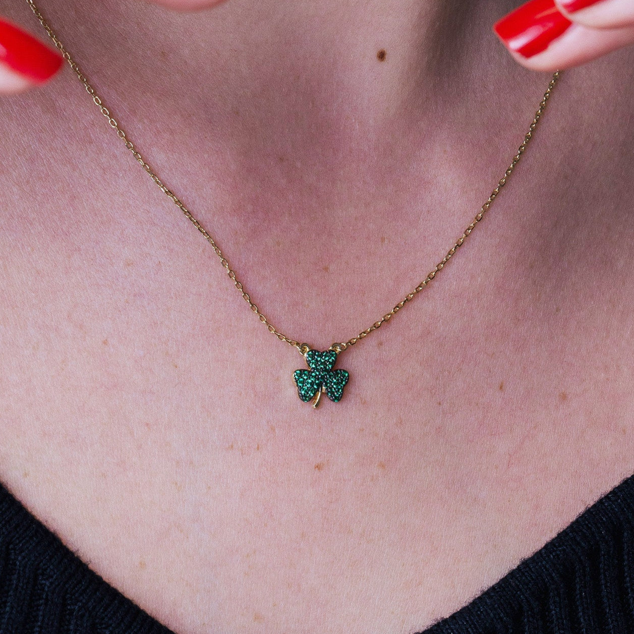 Clearance-Gold Plated 925 Sterling Silver Mini Green Clover Set with CZ - BGS00610