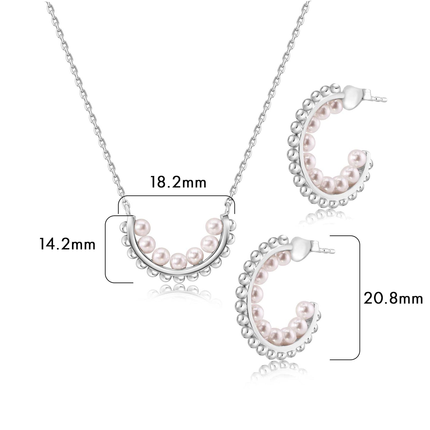 Rhodium Plated 925 Sterling Silver Multi Beaded Pearl Semi Hoop Matching Set - BGS00625