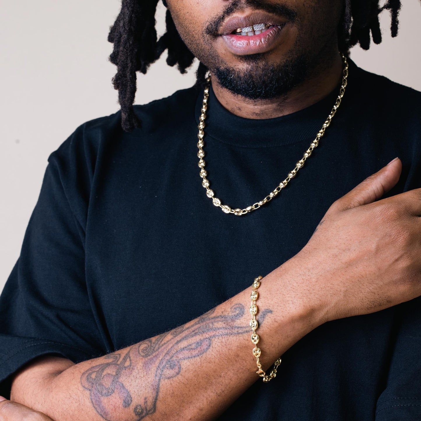 Gold Plated 925 Sterling Silver Puffed Mariner Chain 7mm - CH537 GP