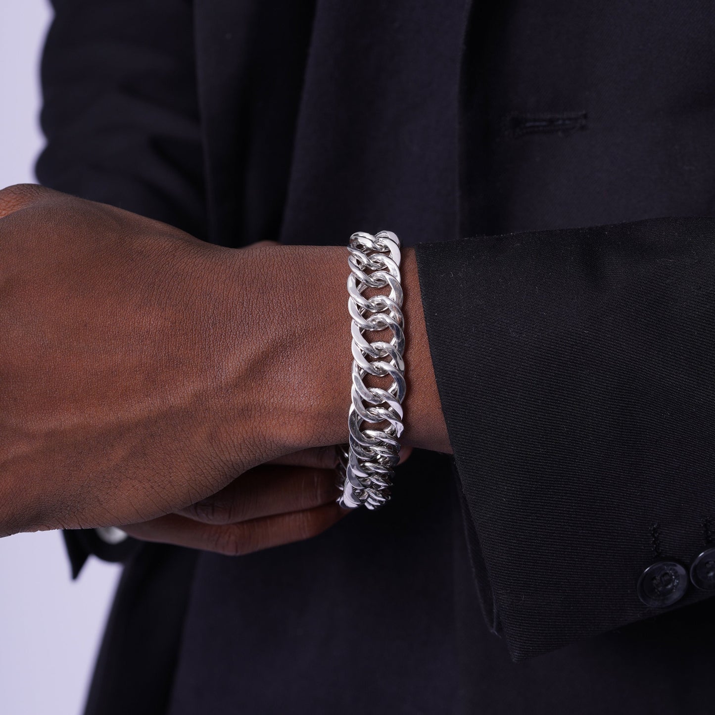 Rhodium Plated 925 Sterling Silver Double Curb Link Bracelet 13.4mm - CSLB00004