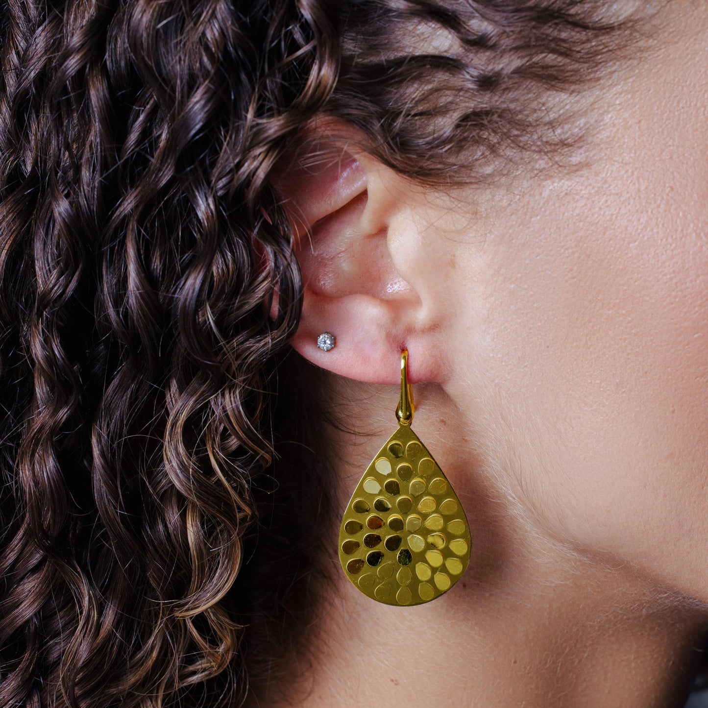 Sterling Silver Gold Plated Pear Shape Earring - ECE00016Y