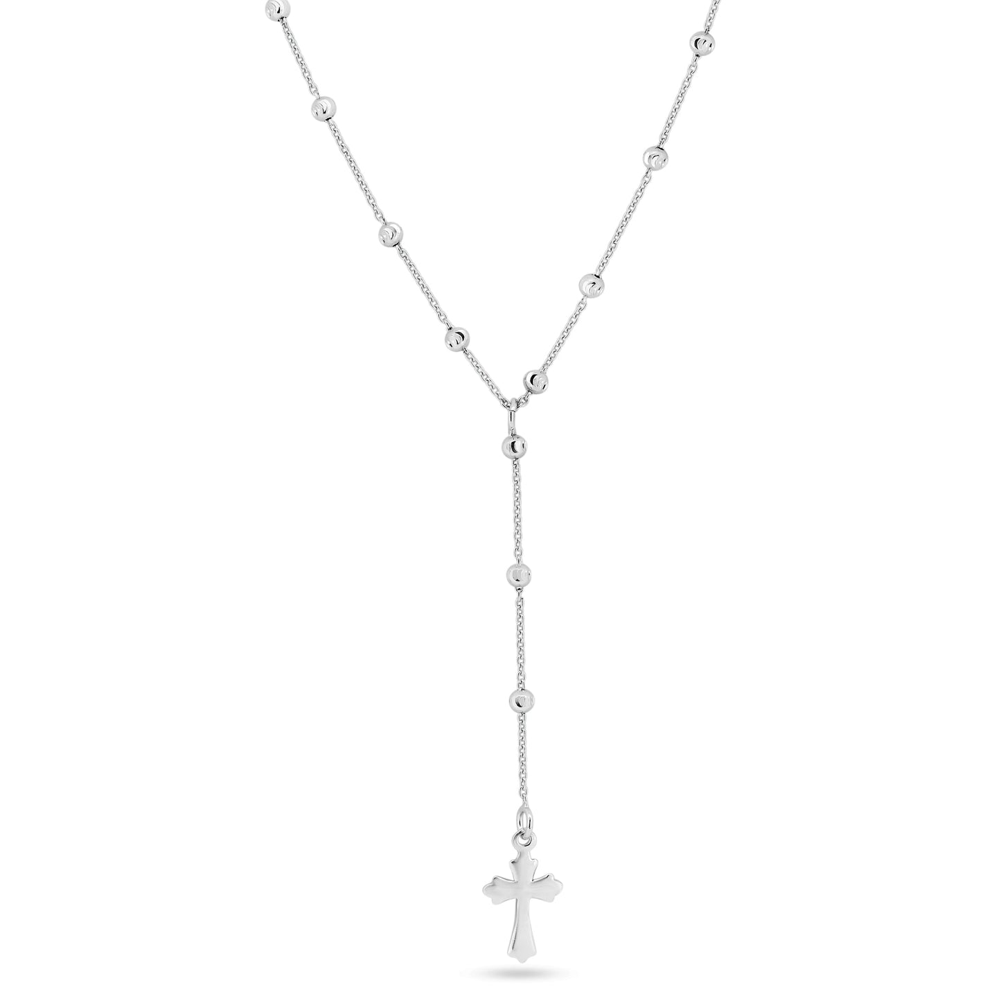 Rhodium Plated 925 Sterling Silver Beaded Rosary Necklace - GCP00004-RH