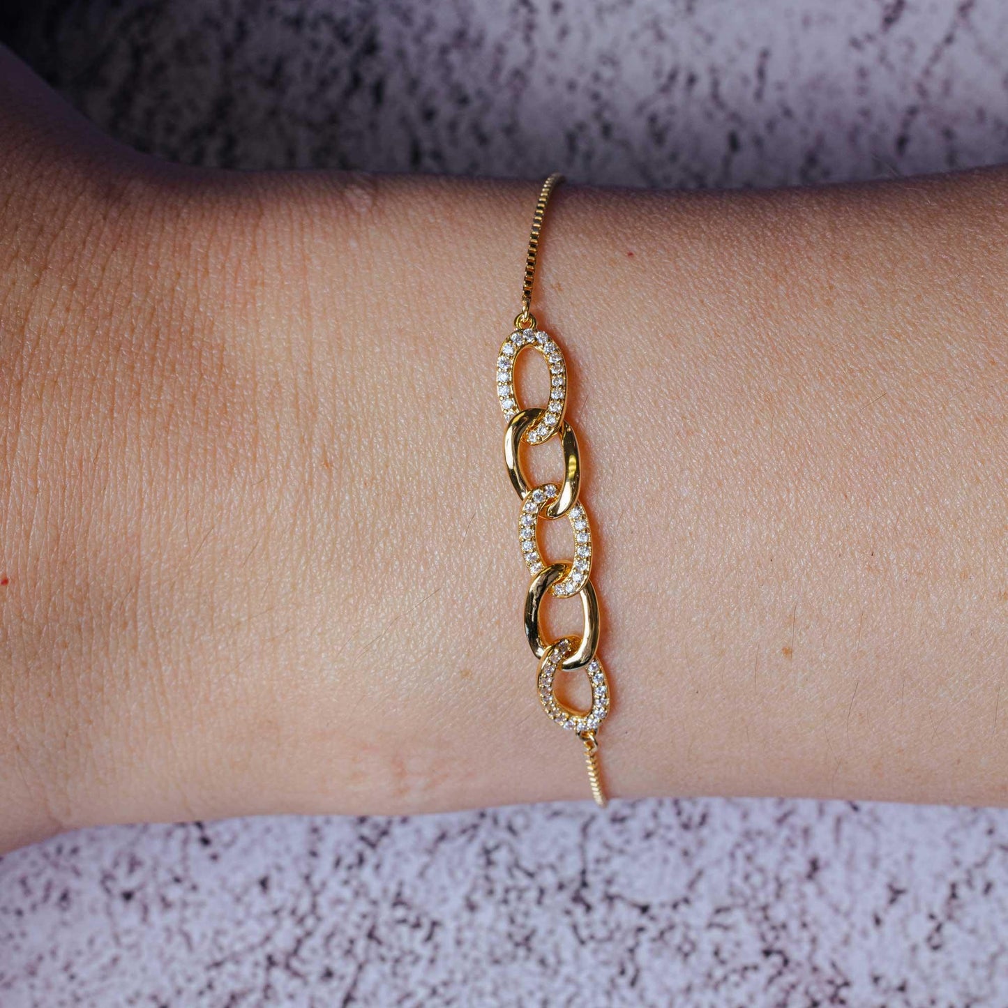 Gold Plated 925 Sterling Silver CZ Four Link Bracelet - GMB00101GP