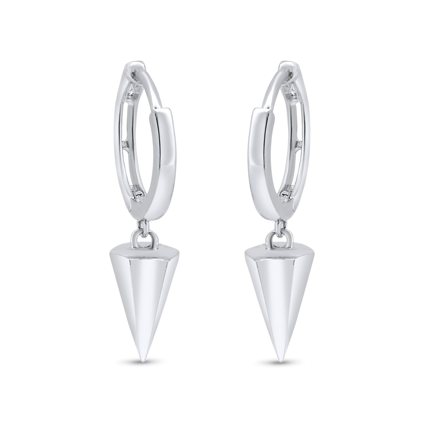 Rhodium Plated 925 Sterling Silver Punk Spikes 11mm Hoop Huggie Earrings - GME00145