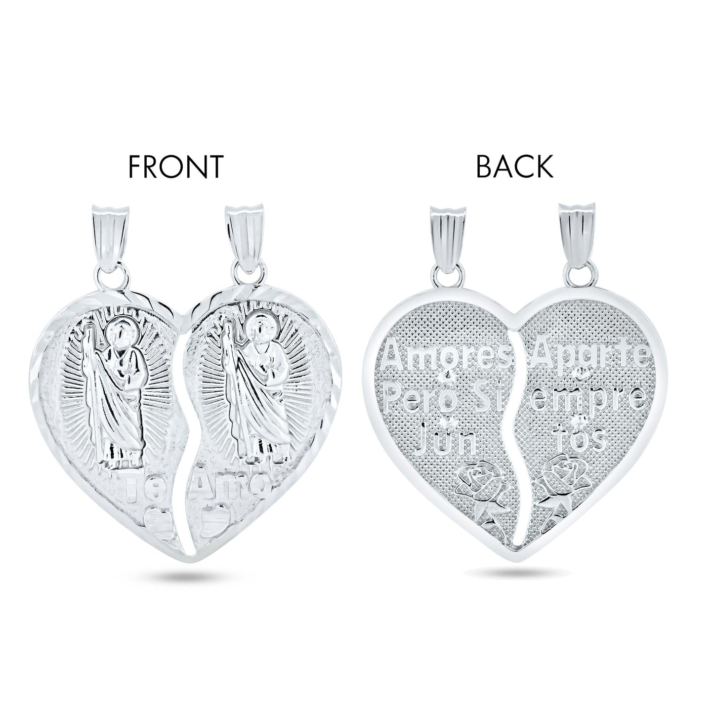 Rhodium Plated 925 Sterling Silver DC Broken Heart St. Jude Design with Latin Words - GMP00117