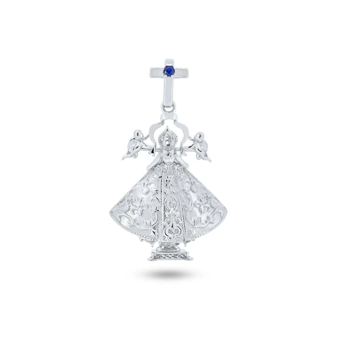 Rhodium Plated 925 Sterling Silver Virgen De San Juan De Los Lagos 22mm Pendant - GMP00129