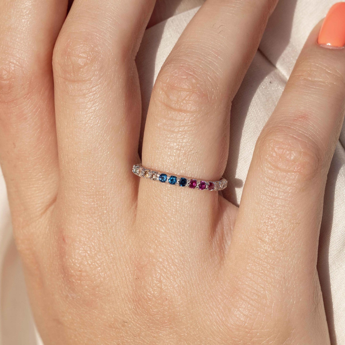 Rhodium Plated 925 Sterling Silver Multi-Colored Round CZ Stone Rings - GMR00066RBC