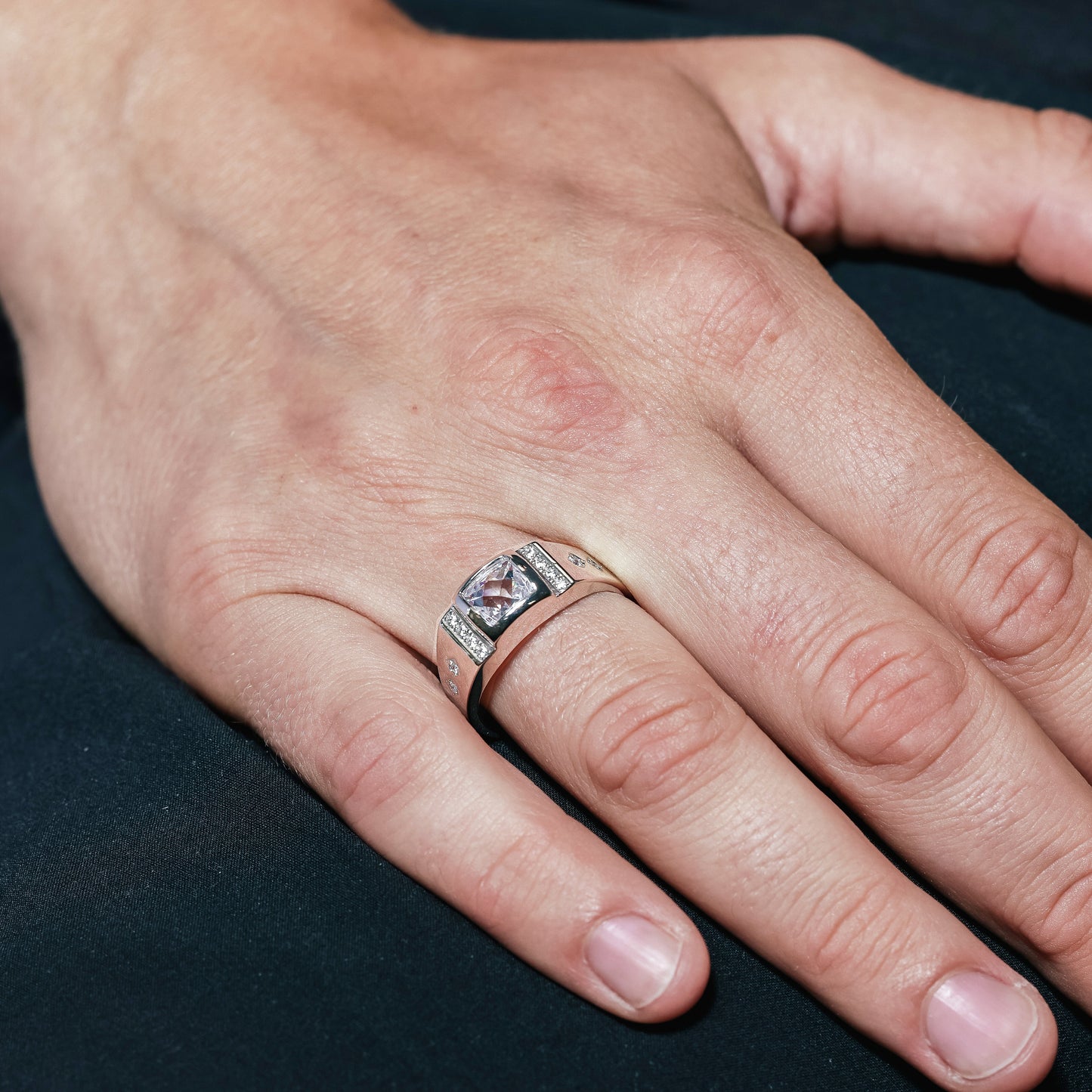 Rhodium Plated 925 Sterling Silver Men's Square CZ Ring - GMR00234RH