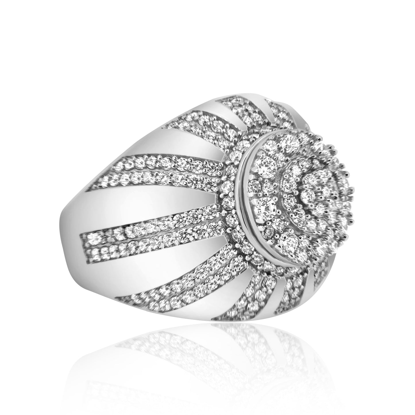 Men's Sterling 925 Sterling Silver Rhodium Dome CZ Encrusted Raising Sun Ring - GMR00352