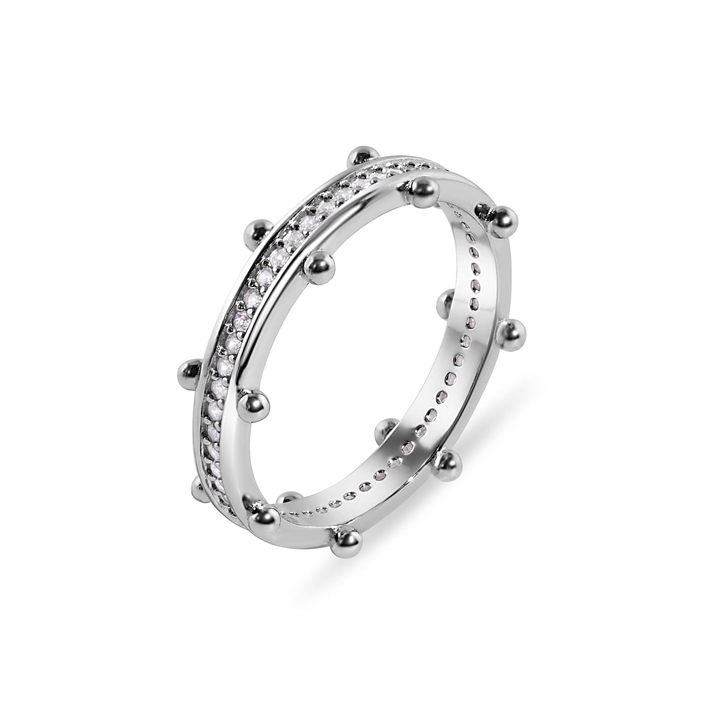 925 Sterling Silver Rhodium Plated Beaded Eternity Clear CZ 2.5mm Ring - GMR00401