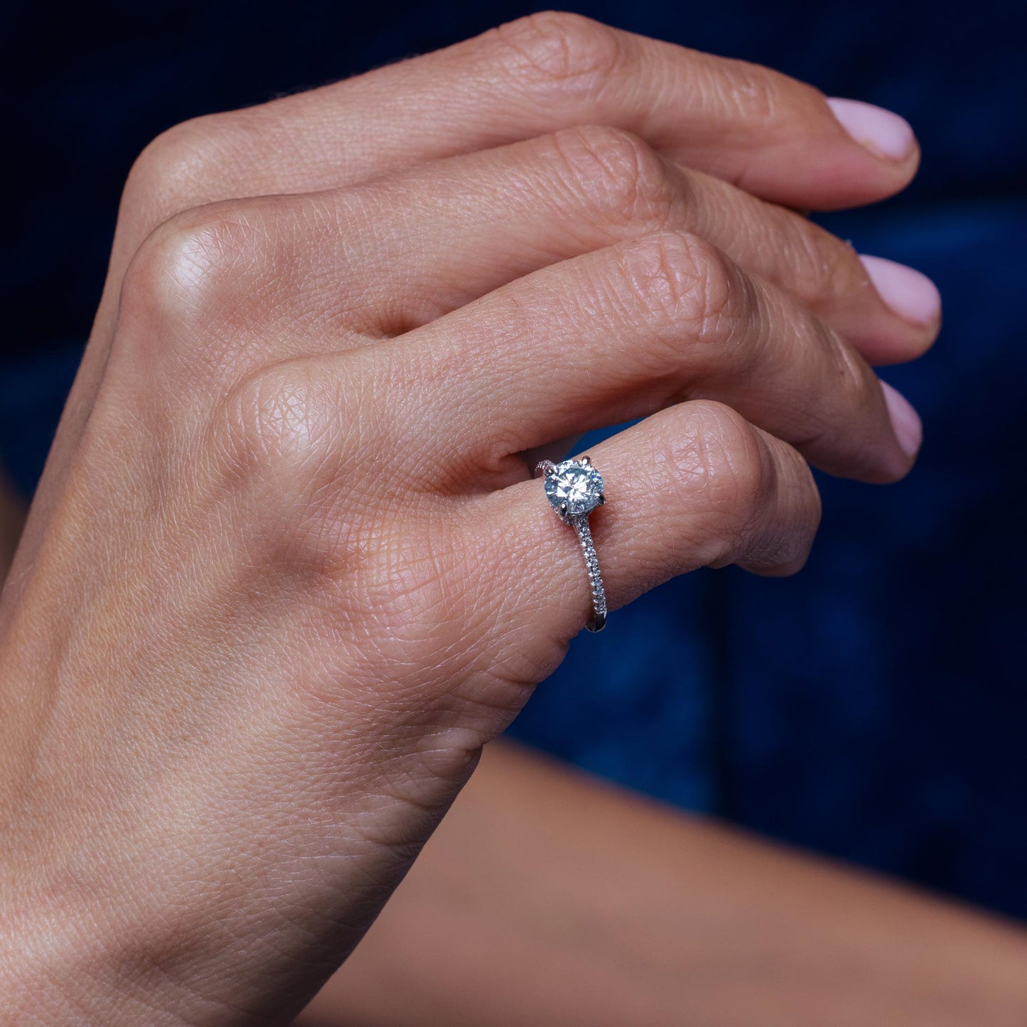 Rhodium Plated 925 Sterling Silver 1 Carat Moissanite Stones Ring - MBGR00013