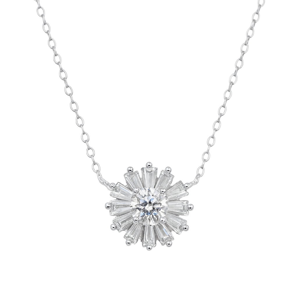 Rhodium Plated 925 Sterling Silver Radiant Burst Moissanite 11.3mm Adjustable Pendant Necklace - MDGP00005