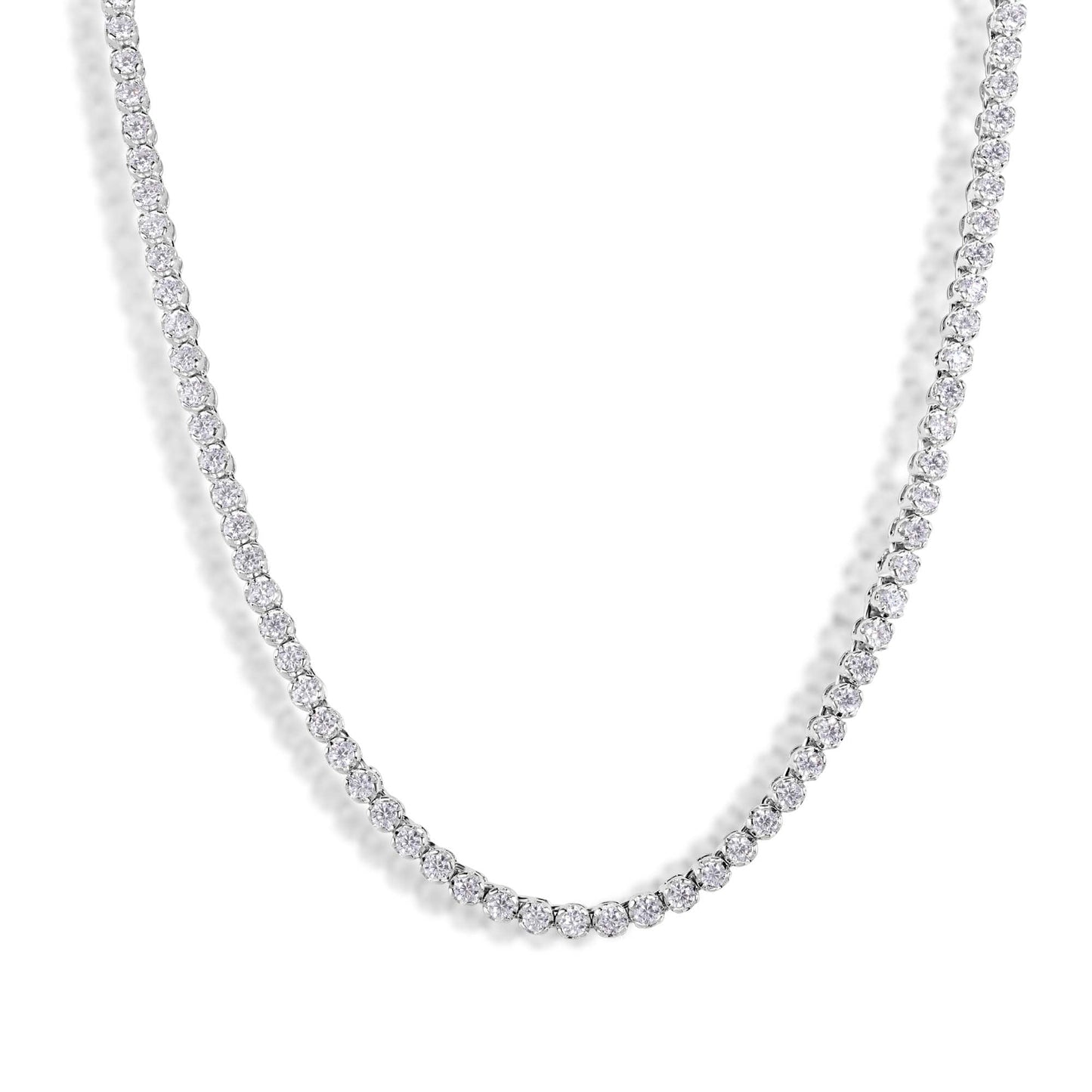 Rhodium Plated 925 Sterling Silver Moissanite Stone 2.25mm Tennis Necklace - MGMN00018