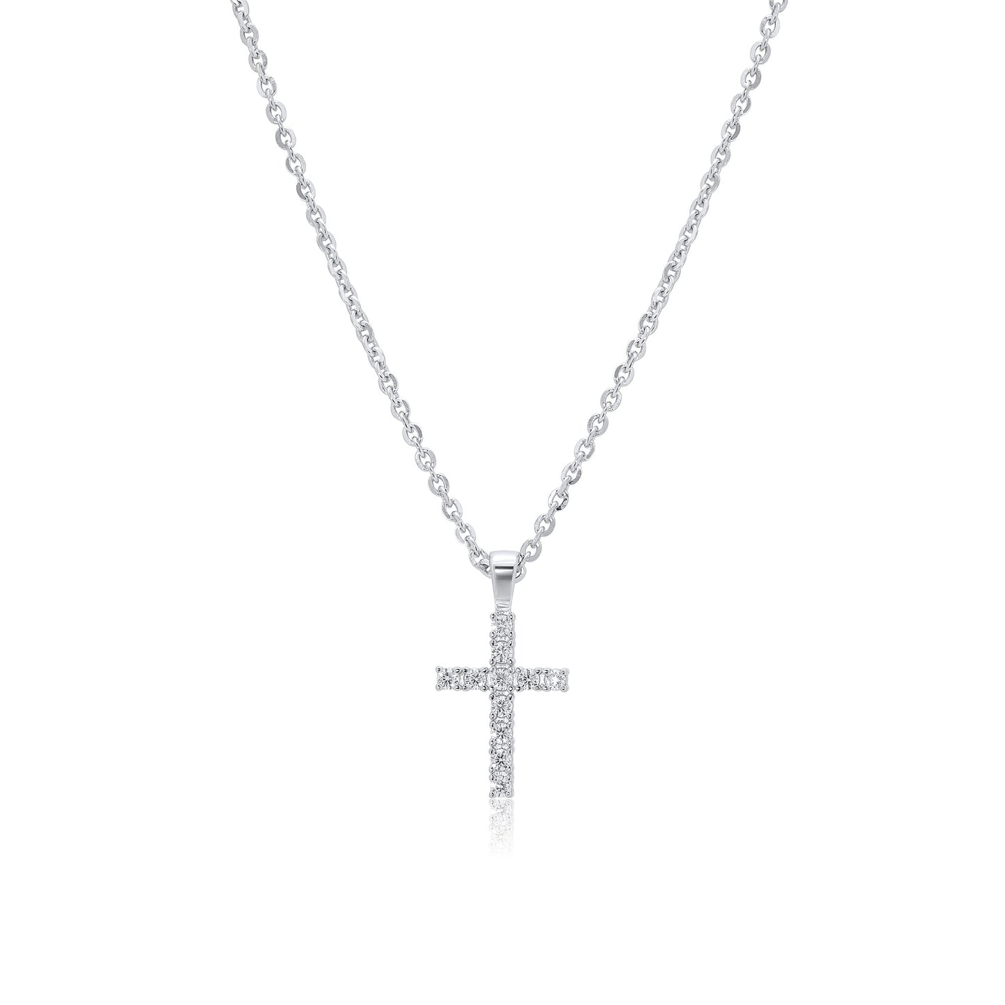 Rhodium Plated 925 Sterling Silver Moissanite Cross 9.6mm x 17.5mm Pendant - MGMN00020